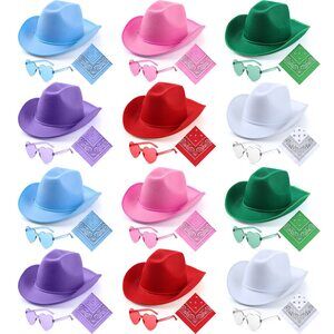 3354 36 Pieces Halloween Adult Cowboy Hat With Bandanna Heart Sunglasses